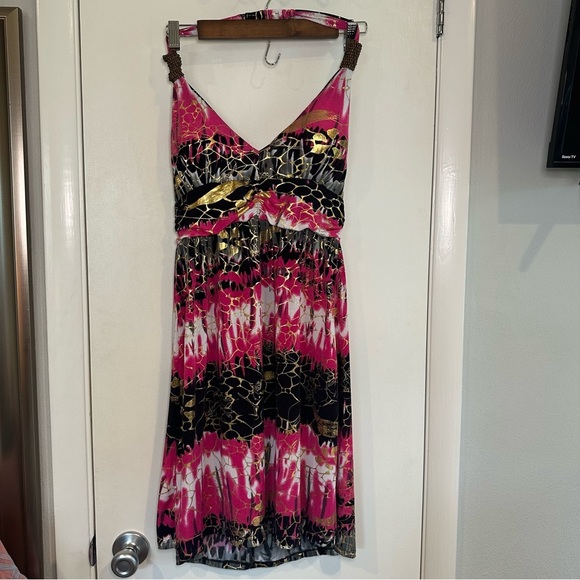 Paradise Contour Y2K Halter Dress. Pink and Gold. Size: Medium. - Picture 1 of 6